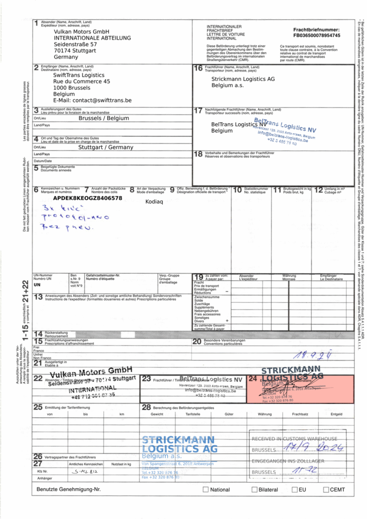 FS016240024301775 SD CMR Frachtbrief Transportdokument