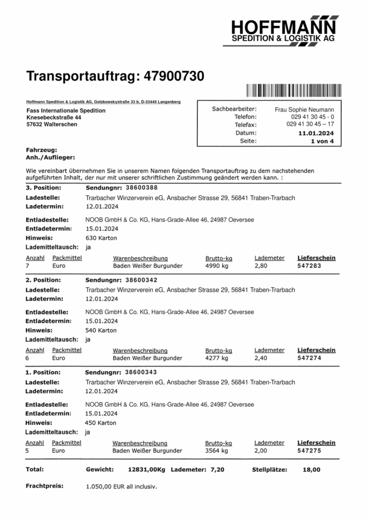 ootb 07 to 14 TR Transportauftrag Transportdokument